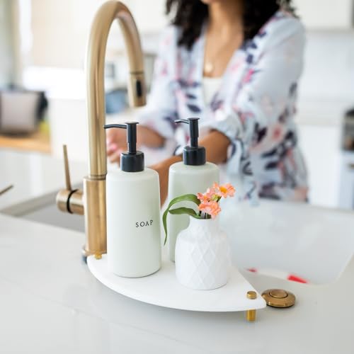 Fast Drying Stone Sink Caddy Made of Diatomaceous Earth | Water Absorbing Stone Tray for Bathroom | Instant Dry Sponge Holder for Kitchen Sink New Longer Size (Marble print on Corner tray) - Image 7