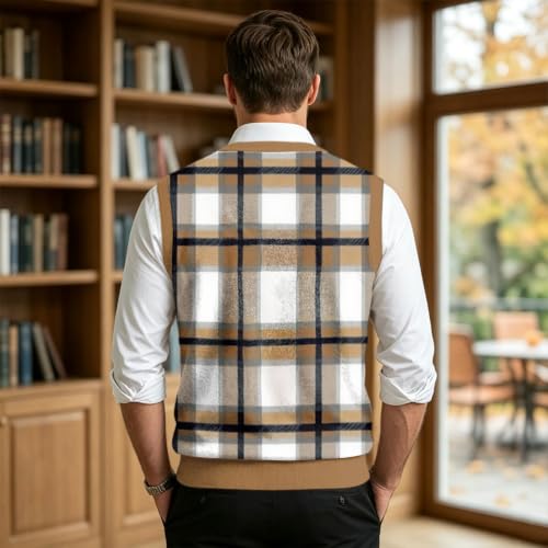 Christmas Sweater Vest Men V Neck Plaid Knit Lightweight Pullover Sweater - image 3