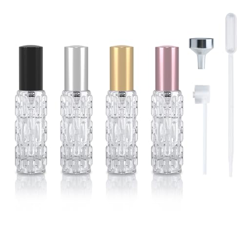 YoHyien 4 Pièces Vaporisateur Parfum Rechargeable 10ml, Flacon Parfum Vide de Voyage, Atomiseur de Sac Portable, Mini Flacon Spray Vide Verre, Petit Recharge...