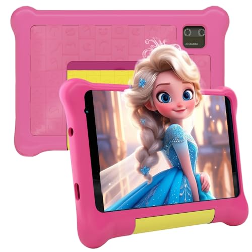 Whitedeer 7 Inch Kids Tablet Android 13 Tablet for Kids 5GB+32GB+128GB Pre-installed kids Apps 1024x600 2500mAh 0.3MP+2MP Dual Camera WiFi 6 BT5.2 Android Tablet with Shockproof Case(Pink)