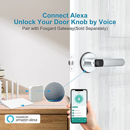 Foxgard Smart Fingerprint Door Lock Biometric Door Lock With Smart App Fingerprint Door Knob Remote Control With App Smart Door Knob For Home/Bedroom/Office/Apartment/Airbnb Silver #TOP2