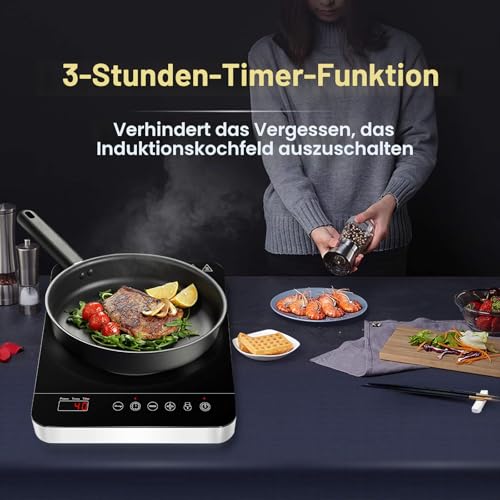Foto von Induktionskochfeld,Aobosi Induktionskochplatte,induktionskochfeld einzel, kochfeld tragbar Glaskeramik mit Digitalanzeige Herdplatte Induktions kochplatte, Sensor Touch Button Steuerung,Timer,2000Watt