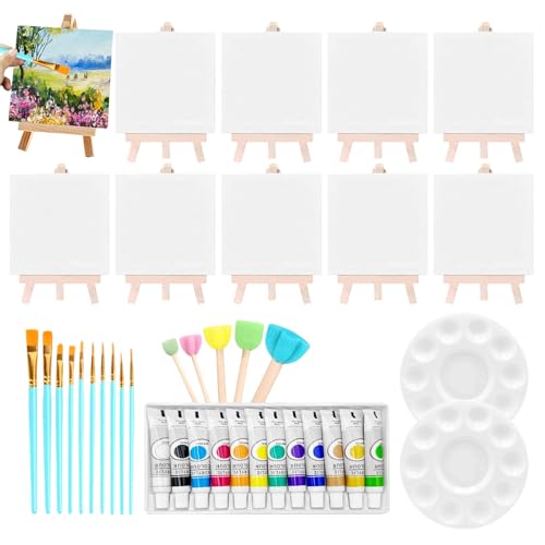 Set de pintura sobre lienzo - 10 piezas Kit de bandas de pintura acrílica y lienzo, estuche creativo portátil para el aprendizaje del dibujo para artistas adultos y en el aula