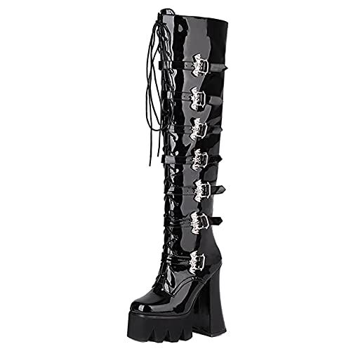 Bottes au dessus du genou pour femmes en cuir verni de haute qualité