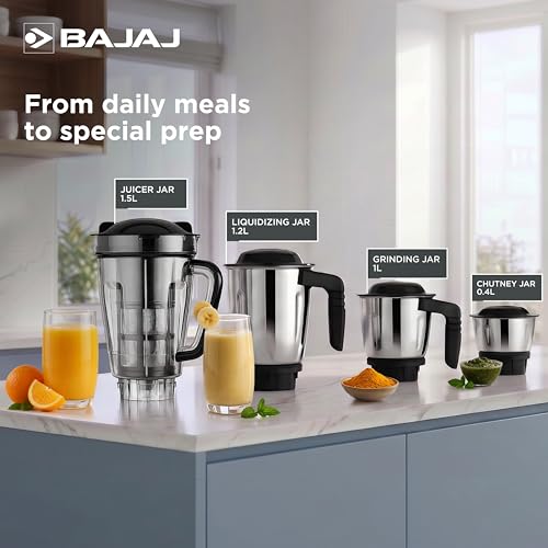 Image of Bajaj Military Series Rex 750W 4 Jar Mixer Grinder | DuraCut Blades | 2-In-1 Function Blade In Dry Jar | 2 Yrs Warranty 【Red /Black】