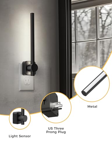 Image of L LOHAS LED Night Light, Dimmable Night Lights Plug into Wall 0-200LM | Dusk to Dawn Sensor, 2W Bathroom Night Lights, Daylight 5000K, Modern Black Plug in Nightlight for Mirror Restroom, 1Pack