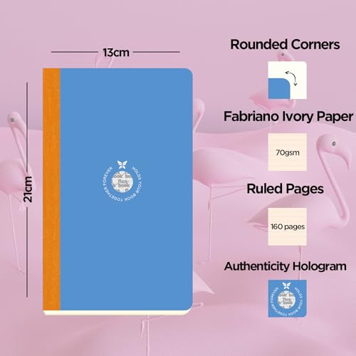 Image of flexbook Smartbook Notebook Ruled Blue | Medium | 13x21cm - A5 (Minus) | 160 pages | 70gsm Fabriano Ivory Paper | Colorful Eco Paper Cover | with Orange linen spine
