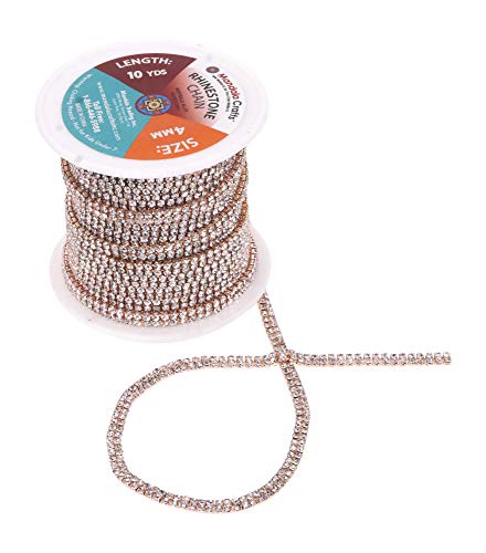 Image of Mandala Crafts 2-Row Rose Gold Colored Rhinestones Cup Chains for Jewelry | 2mm Per Row, 4mm Strand Wide, 10 YDs Roll, Bling Crystal Diamond Wrap, for Sewing, DIY, Wedding Decor