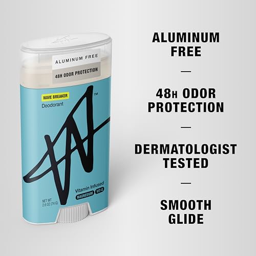 Image of W By Jake Paul Men's Aluminum-Free Deodorant, Sensitive Skin Friendly, Dermatologist Tested, Vitamin-Infused Deodorant for Men, Wave Breaker Scent, 2.6 oz