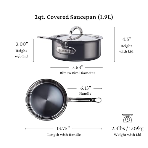 Image of Hestan NanoBond Molecular Titanium Saucepan with Lid, 2-Quart - PFAS-Free Stainless Steel, 4x Stronger, 1050F Oven Safe, Induction Compatible, Handcrafted Italy