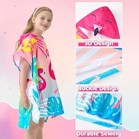 WERNNSAI Flamingo Kids Beach Towel - Hooded Towel Wrap 27" x 27" Kids Hooded Poncho Sand Free Beach Towel for Girls Bath Pool Quick Dry Soft Kids Bath Towel for Travel Shower Swim 417sc1EX eL. SS280