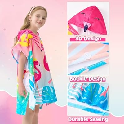 WERNNSAI Flamingo Kids Beach Towel - Hooded Towel Wrap 27" x 27" Kids Hooded Poncho Sand Free Beach Towel for Girls Bath Pool Quick Dry Soft Kids Bath Towel for Travel Shower Swim 417sc1EX eL. SS400