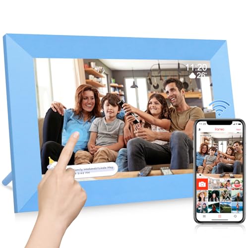 Frameo 10.1 Inch WiFi Digital Picture Frame, 1280x800 HD IPS Touch Screen Digital Photo Frame 32GB Storage,Auto-Rotate,Slideshow Share Videos Photos Remotely Via Frameo App (Blue)