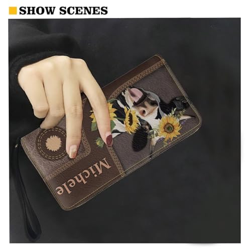 Image of Bulopur Personalized Wallet Wristlet for Women PU Leather Sunflower Cow Print Clutch Purses for Ladies Waterproof Phone Holder Zip Around