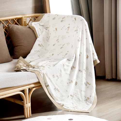 Image of GRSSDER Cotton Muslin Quilt Blanket - Silky Soft and Breathable Baby Blanket Quilt, Oversized Muslin Blankets for Newborns, Toddlers & Kids, 6 Layers Reversible Design for All Seasons, 47 inch x 47 inch