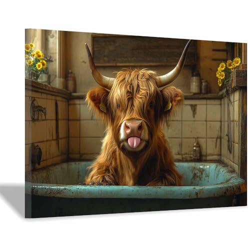 Tableau moderne vache 60x90cm encadré pour masquer les imperfections d'un mur