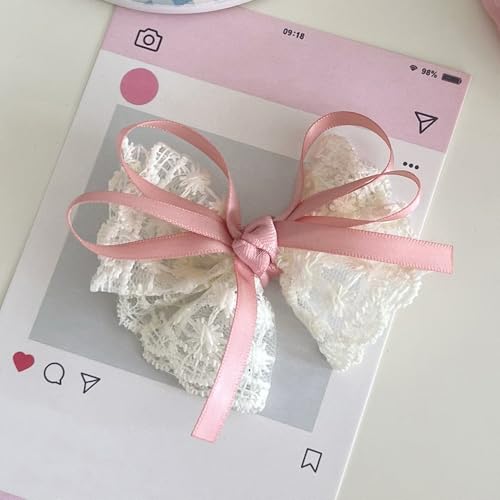 2 PCS White Lace Bow Hair Clips for Women Pink Bowkont Ribbon Small Hair Clip Summer Duck Billed Hairclips Decorative Barrettes for Women Thin Thick Hairs Duckbill Hairclip for Styling Accessories miniatura 7