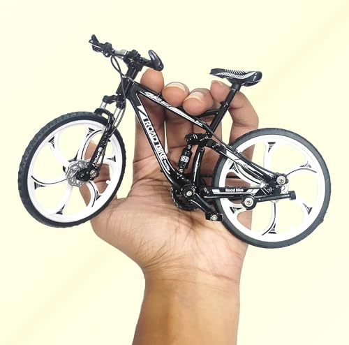 Image of VGRASSP 1:8 Scale Die Cast Street Bicycle Toy for Kids - The Alloy Metal Off-Road Decorative Showpiece Realistic Design Bike Features Moveable and Rotating Handle, Suspension, Wheels, Pedals (Black)