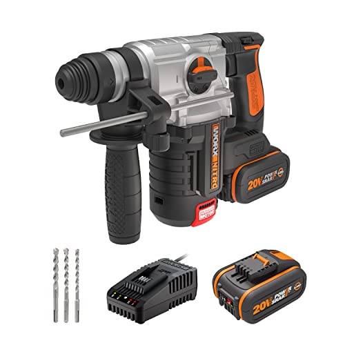 WORX Perforateur sans Fil 20V WX380, Force de Fappe de 2,2J, 24mm Béton, Pour le Perçage, Perçage...