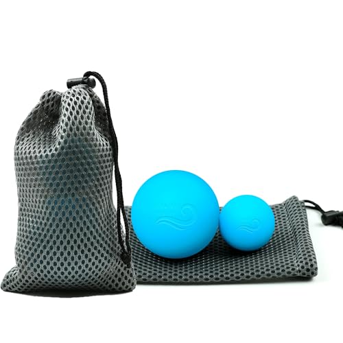 Flowing health Dual-Sized Massage Ball Set – Premium Lacrosse Ball for Myofascial Release, Yoga Therapy & Trigger Point Massage Ball for Muscle Knots and Deep Tissue Pressure – Light Blue