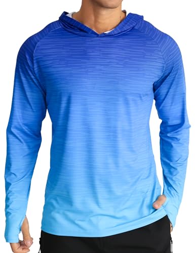 APTRO Men's UPF 50+ Sun Protection Long Sleeve Hoodie Shirts UV Outdoor Fishing Shirts SPF Rash Guard Shirts for Men MS16 Gradient Blue L