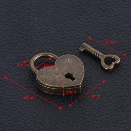 Image of 4 Pcs Lock Antique Brass Padlock with Key, Vintage Heart Shape Anti-Theft Mini Padlock Bag Travel Suitcase Luggage Box Case Key Keyed Padlocks Padlocks Hasps