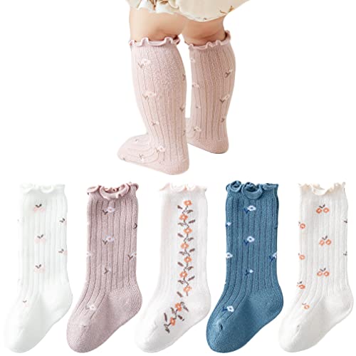 Image of Adeimoo Baby Girls Knee-High Socks Toddler Keep Warm Cotton Sock Uniform Stockings for Infant Kids