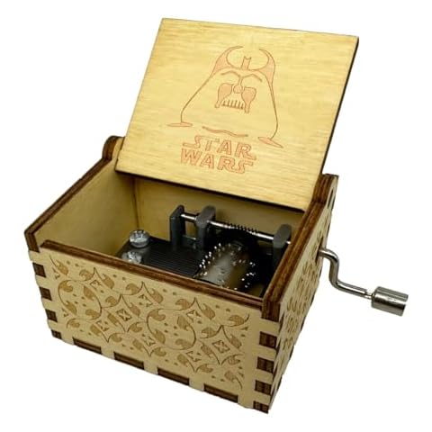 Youtang Mini Size Wooden Music Box Star Wars Hand Crank Musical Box Carved Wooden Music Boxes,Play Star Wars Theme Song,Brown Cover