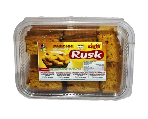 Image of Panchhi Rusk Biscuits 345 Gram Crispy and Buttery Toast Made with Refined Wheat Flour Amul Butter Milk Solids Cardamom and Custard Powder Perfect Tea Time Snack with Light Sweet Flavor