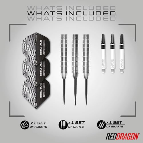 RED DRAGON - Luke Humphries TX1 Series | Professional Steel Tip 90% Tungsten Darts Set - Includes Dart Flights & Stems | Professional Player Edition (Silver/Black, 24G, TX1) - Image 2