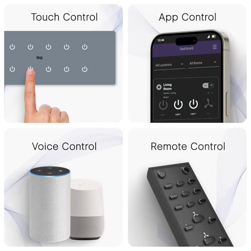 Image of IOTICS Smart Wifi Switch Board: 12 x Switch Module. Touch Control, Remote, App Control. Voice Compatible with Alexa & Assistant. Smart Touch Switch Board For Home Automation (Grey)