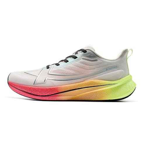 XTEP Laufschuhe Herren Profi, 2,000KM Abriebfest, 70% Hohe Dämpfung Gedämpft Cushioning, Leichte Atmungsaktiv Joggingschuhe Professionelle, für Langstreckenläufe 20 km, Weiß-Lime Grün, 43