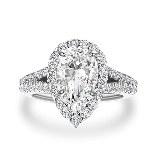 3.5CT Pear Shaped Engagement Ring,CZ Simuletaed Diamond Split Shank Promise Ring for Women in 925 Sterling Silver
