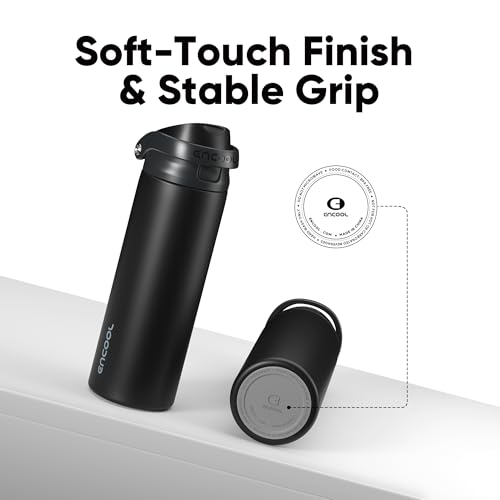 Image of ENCOOL Leakproof Insulated Water Bottle with Straw Dual-Sip Water Bottle Bag-Safe Design for Work, Commute & Gym - Keeps Drinks Cold All Day, 32 oz, Jet Black