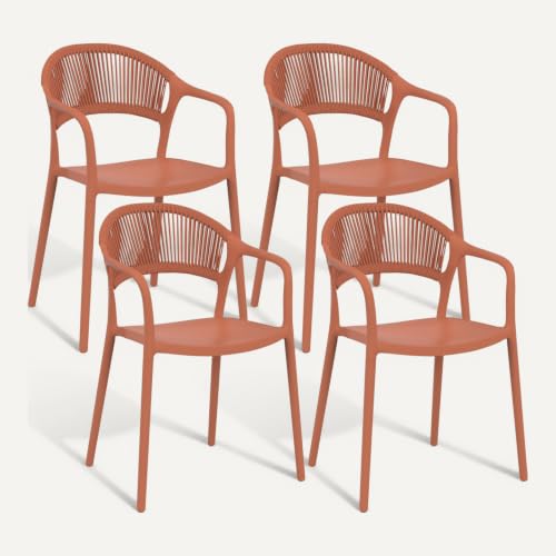 Lot de 4 chaises de jardin empilables ODELIA en polypropylène et cordage terracotta - vue 8
