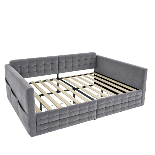 Sofá cama 140x190 cm tapizado en cuadros clásicos con cajones deslizantes y estantes Idemon 7