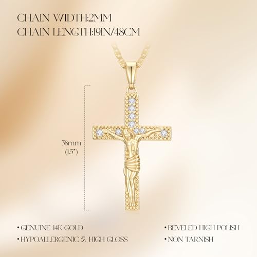 14K Gold Cross Necklaces for Women Crucifix Necklace Men Gold Cross Pendant Chain Jewlery 48cm 6