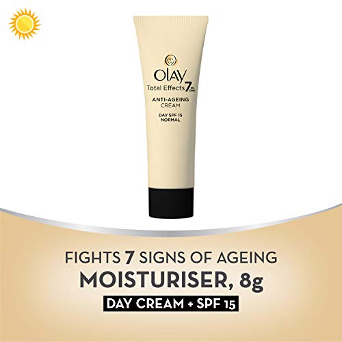 Image of Olay Total Effects Day Cream |with Vitamin B5, Niacinamide, Green Tea, SPF 15 |Fights 7 signs of ageing for glowing, hydrated and younger looking skin with UV protection |Suitable for Normal, Dry, Oily & Combination skin |8 gm