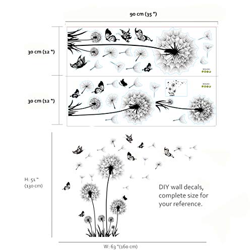 Runtoo Black Dandelion Wall Decals Flower Butterfly Wall Stickers for Living Room Bedroom Home Decoration Wall Décor by Runtoo - Image 5