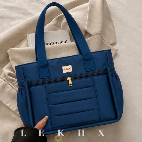 Image of LX LEKHX Tote Bag for Women | Lightweight Shoulder Handbag with 2 Main Zip Compartments & Multiple Pockets | Water Resistant Polyester Fabric | Office, Travel & Daily Use