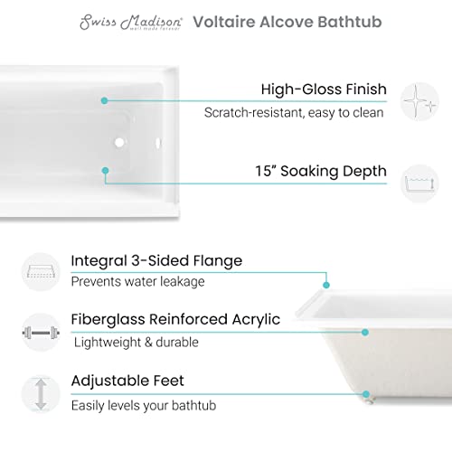Swiss Madison Well Made Forever Sm-Db561 Voltaire 48 X 32 In. Acrylic Left-Hand Drain Drop-In Bathtub, 48" X 32", White #TOP6
