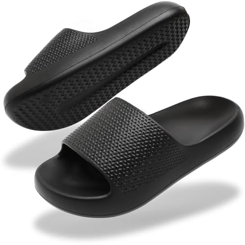 Uonesone Zapatillas Mujeres Hombres,Verano Nube Ortopedia Chanclas Antideslizante Secado Rápido Punta Abierta Súper Suave Cómodo Suela Gruesa Sandalias(Negro,40/41 EU)