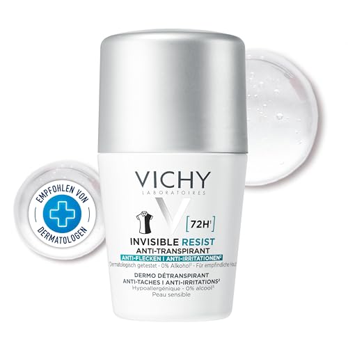Vichy Deo Roll-on 72h AT Invisible, Deo-Roll-on für Frauen, Schweißhemmend, Besonders hautfreundlich, Keine Spuren auf der Kleidung, Ohne Alkohol, Für empfindliche Haut, 50 ml