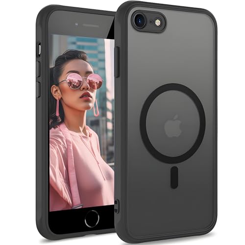 GROZHJAL for iPhone Case,Compatible with Magnetic, Translucent Matte Slim Shockproof Anti-Fingerprint Protective Cover Phone case iPhone (Black, iPhone SE)
