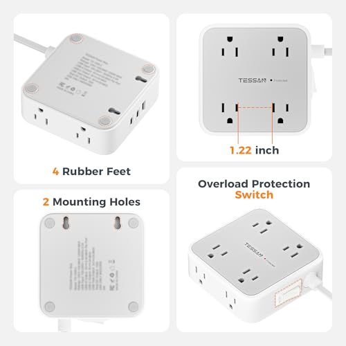 image for Surge Protector Power Strip, TESSAN Flat Plug Extension Cord with Mult