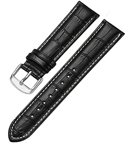 Image of 18mm 20mm 22mm 24mm 26mm 28mm 30mm 32mm Genuine Leather Black Brown Light Brown Blue Silver Rose Yellow Golden Silver Buckle Clasp Watch Band Strap for Men and Women