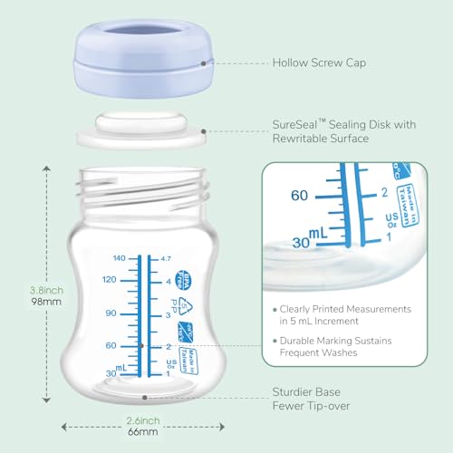 Image of Maymom Wide-Mouth Milk Storage Collection Bottle with SureSeal Sealing Disk; Compatible with Spectra /Motif Luna /Ameda MYA /Bellababy Pumps. Can Replace Spectra S1 S2 Bottles, 6 pc (4.7Oz /140mL, 6pc)