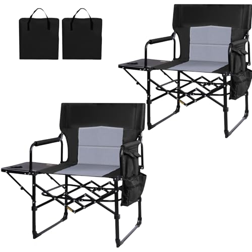 Image of Romswi 2Pack Director Chairs for Outdoor, Folding Camping Chair, Compact Directors Chair Side Table and Side Bag, Heavy Duty Oversize Chair for Beach Fishing Picnic, Holds up to 400 lbs Black