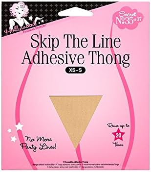 Hollywood Fashion Secrets Skip The Line Adhesive Thongs, Reusable Up To 20 Times, Made From Nylon and Spandex with 100% Cotton Crotch, XS/S - 1 pack