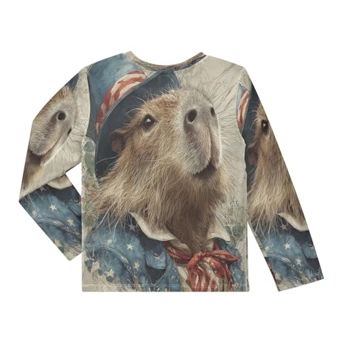 Patriotic Capybara Boys Rash Guard Long Sleeve UPF 50+ Boys Swim Shirt Quick Dry Shirt for 3-12 Years2